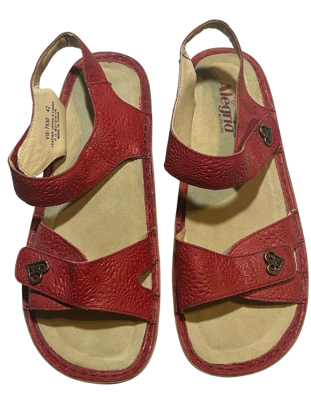 Alegria Vie 7530 Red Leather Comfort Sandals Hook & Loop Slingback Women’s EU 42